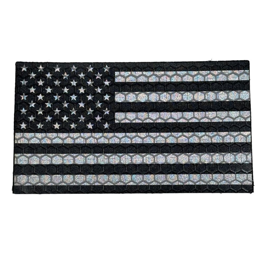 Black US Flag IR and White Light Reflective Patch Tactical Hook Military
